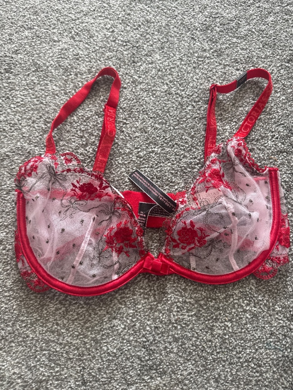 Two Victoria’s Secret bras red NWT 32DD black cutout cup 32D